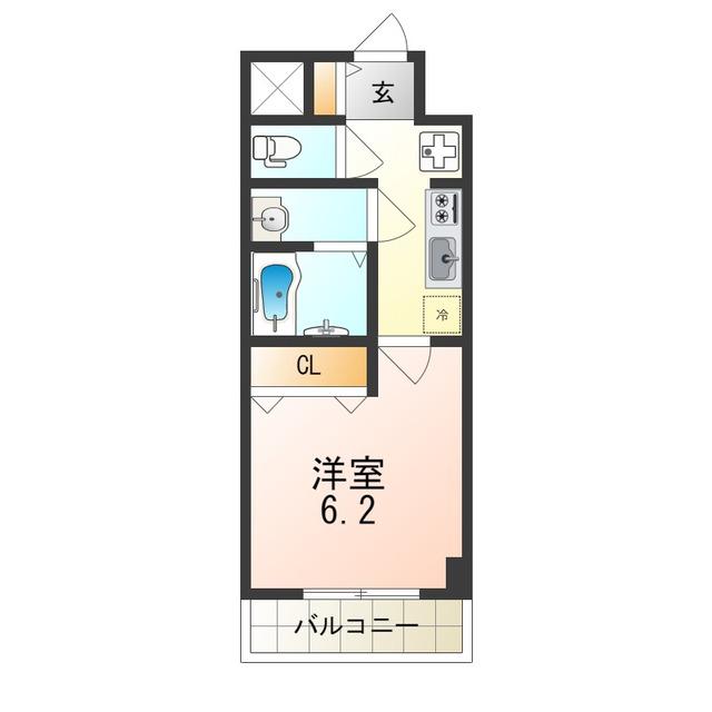 グランデュール鶴橋(1K/6階)の間取り写真