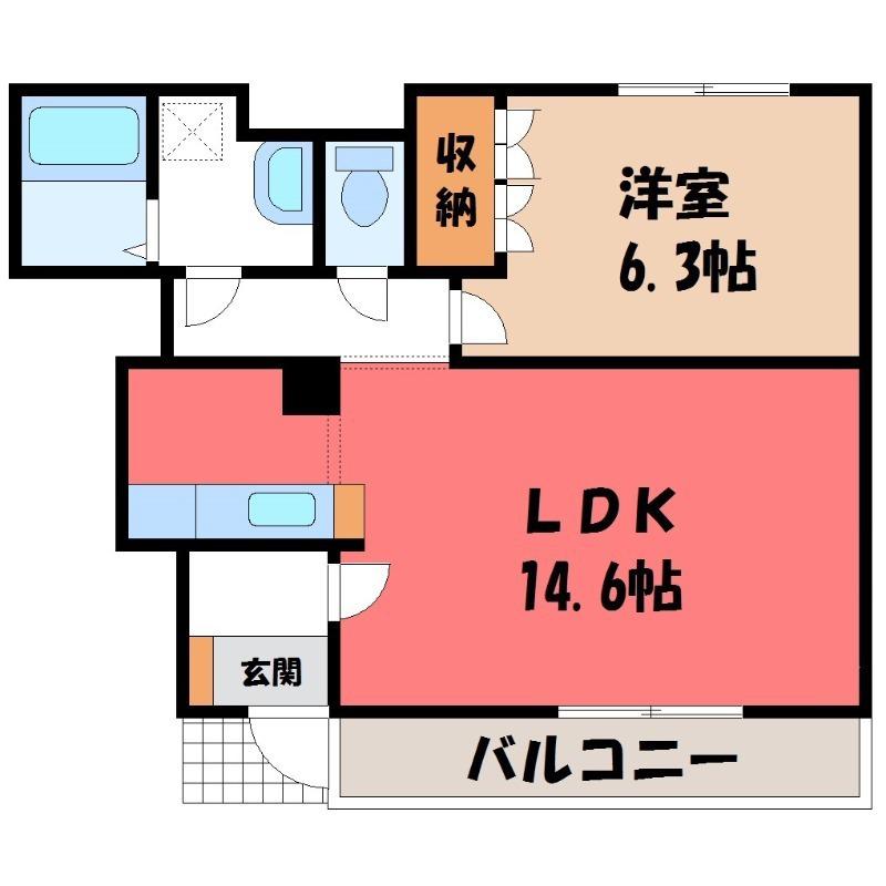 シャルマンコートA棟(1LDK/1階)の間取り写真