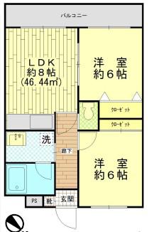 メゾン・トパール(2LDK/2階)の間取り写真
