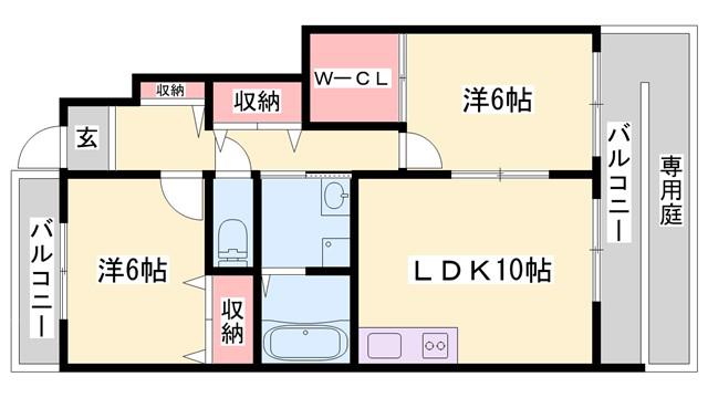 スカイルームI(2LDK/1階)の間取り写真