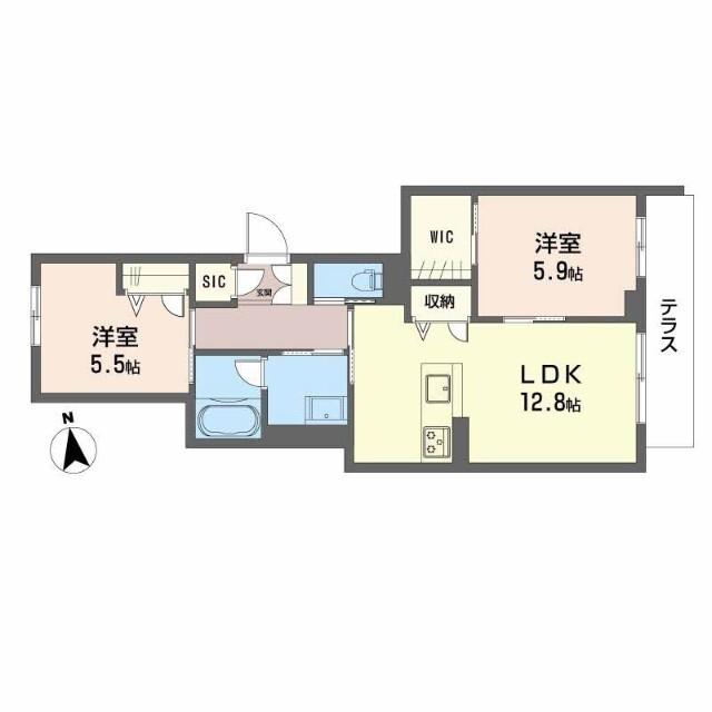 シャーメゾン上野(2LDK/1階)の間取り写真