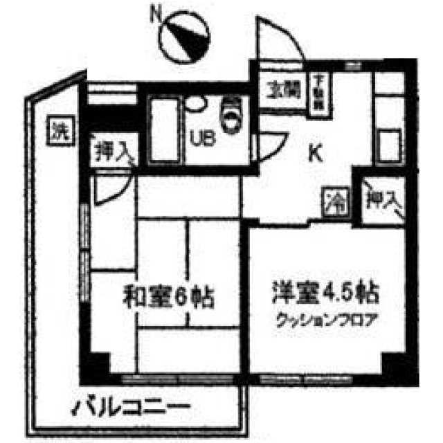 シャトー向原(2K/1階)の間取り写真