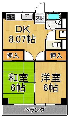 市隆ハイツ塚口(2DK/4階)の間取り写真