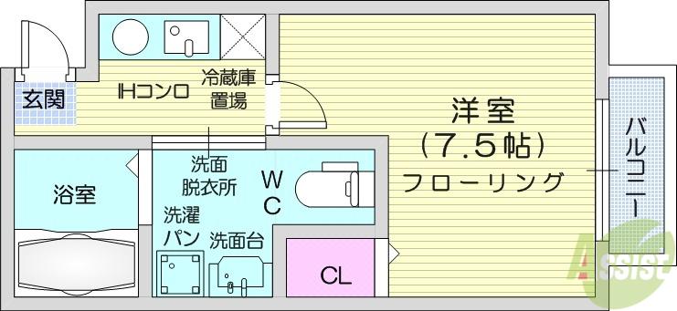 クレアフォーチュン連坊駅前(1K/2階)の間取り写真