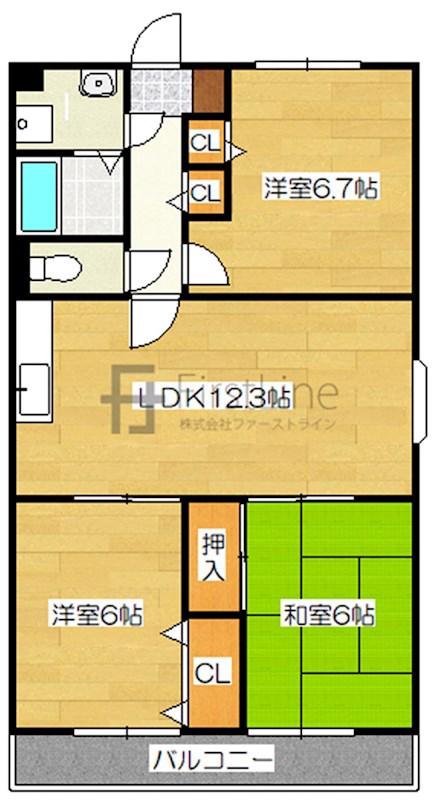 ウイング都府楼南(3LDK/1階)の間取り写真