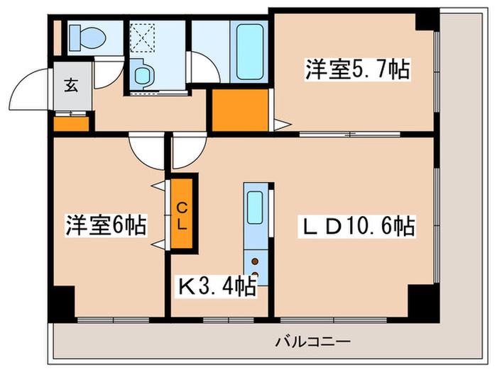 第10旭レジデンス(2LDK/2階)の間取り写真
