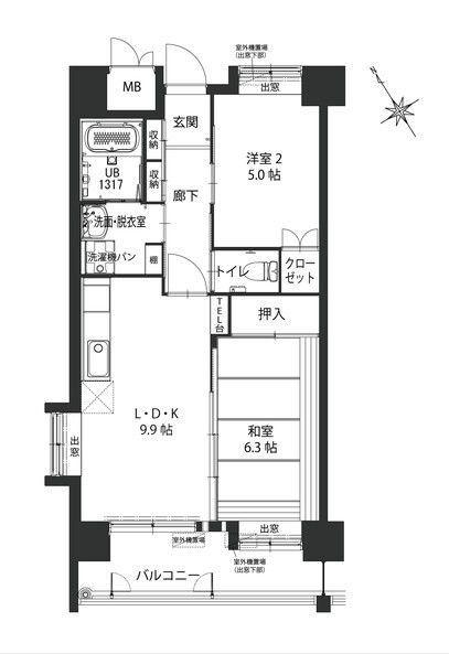 クラシオン白山(2LDK/2階)の間取り写真