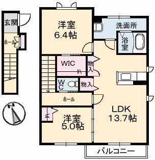 シャーメゾンレフレールI(2LDK/2階)の間取り写真