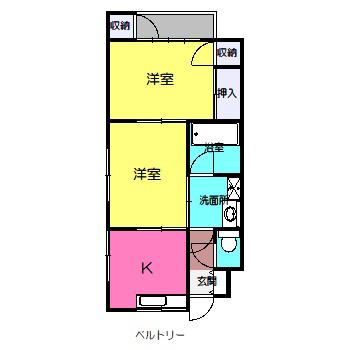 ベルトリー(2DK/2階)の間取り写真