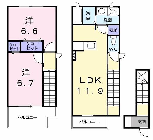ディオーネ・ジ・エータウエスト(2LDK/2階)の間取り写真