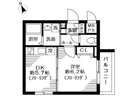 グリーニエ西新宿弐番館(1DK/2階)の間取り写真