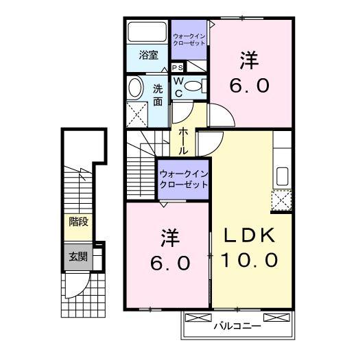 ソレイユII(2LDK/2階)の間取り写真