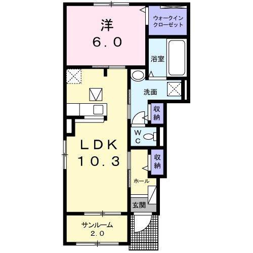 ベル ヴィレッジ B(1LDK/1階)の間取り写真