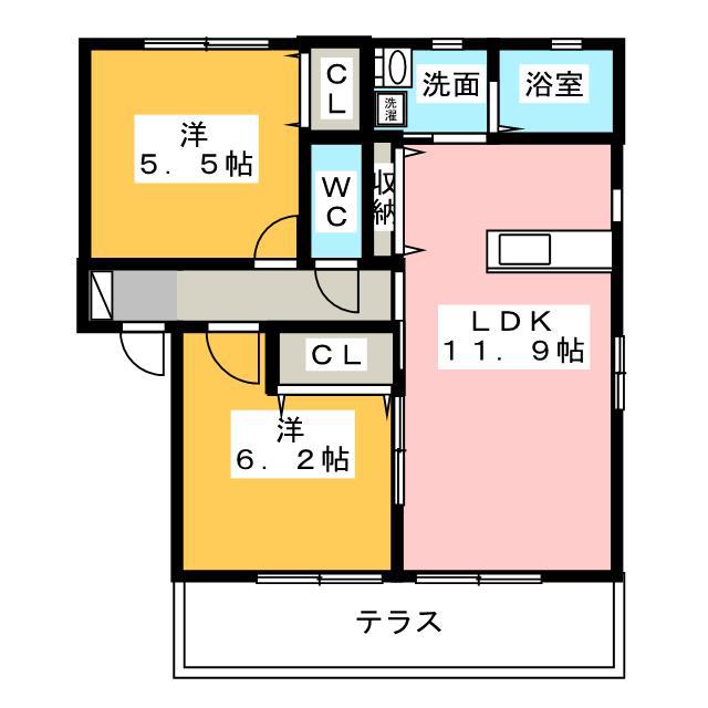 エスポアIII(2LDK/2階)の間取り写真