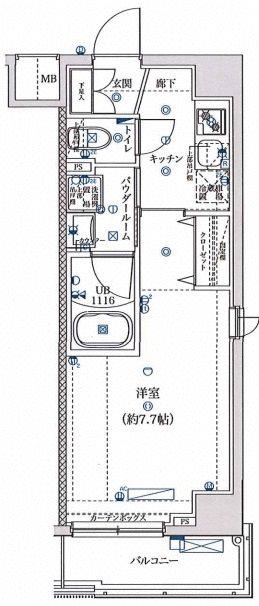 スクエアシティ東白楽マキシヴ(1K/7階)の間取り写真