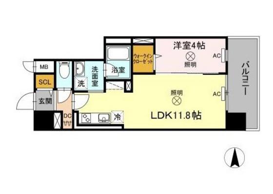 TWIN TOWERS AZUKI(1LDK/4階)の間取り写真