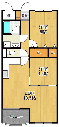 サンクレール(2LDK/2階)の間取り写真
