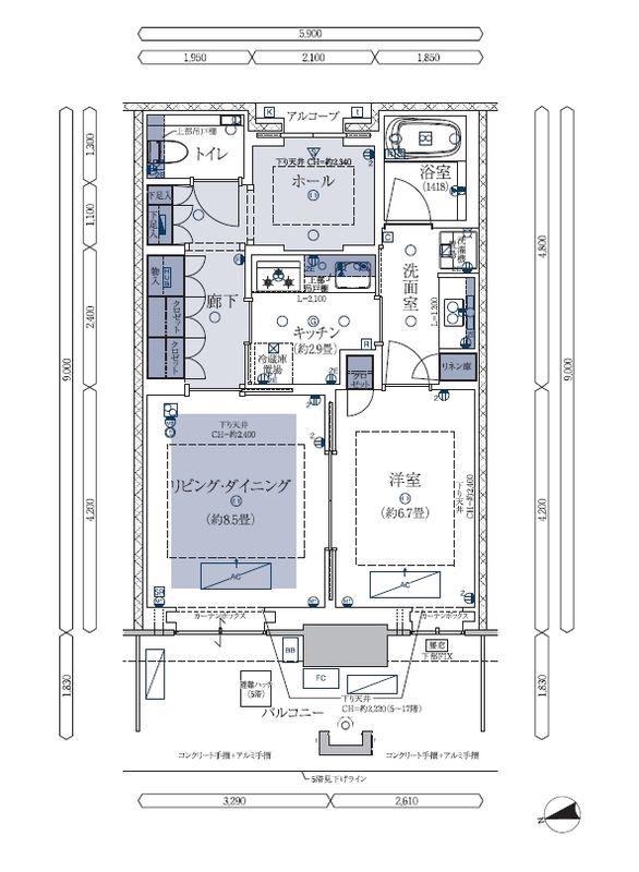グラングリーン大阪 THE ノース RESIDENCE(1LDK/5階)の間取り写真