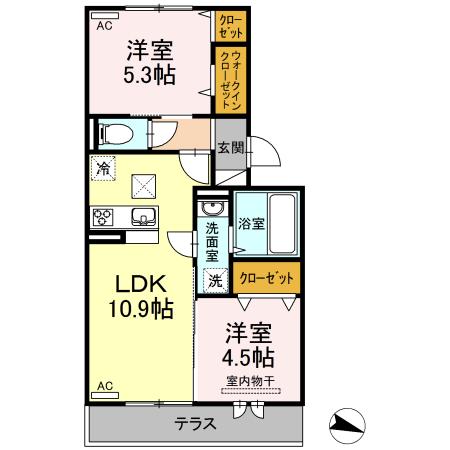 フリージア A棟(2LDK/1階)の間取り写真