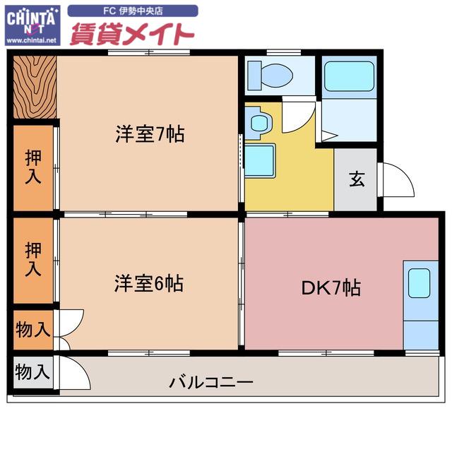 ヴィラナリー伊勢B棟(2DK/2階)の間取り写真