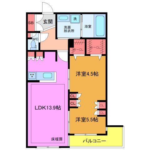 クレ ド ボヌール(2LDK/3階)の間取り写真