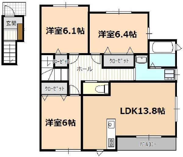 リヤン ド ファミーユ(3LDK/2階)の間取り写真