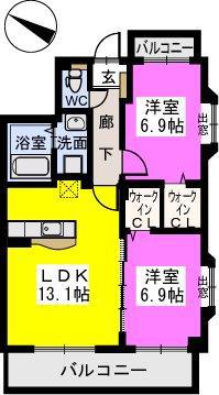 スコルピアス(2LDK/2階)の間取り写真