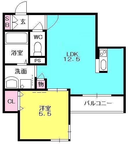 ウエスト COURT(1LDK/1階)の間取り写真