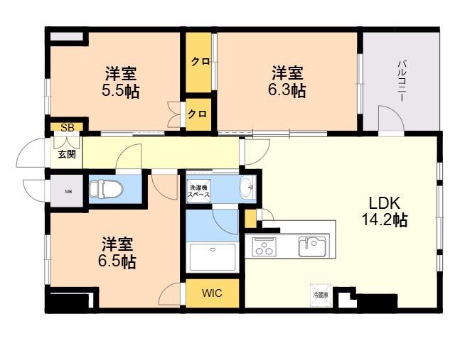 S-RESIDENCE伊都ATTIRANT(3LDK/13階)の間取り写真