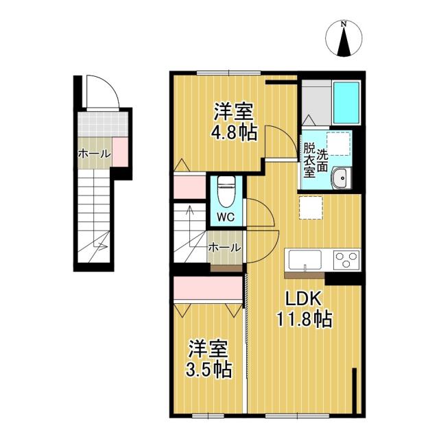 ハイムメゾン双葉町A棟(2LDK/2階)の間取り写真