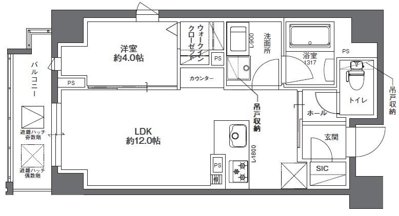 プラシーデンス淡路町(1LDK/8階)の間取り写真