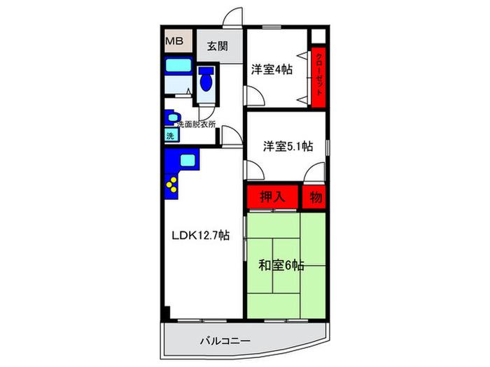 ヌーボー柴原(3LDK/6階)の間取り写真
