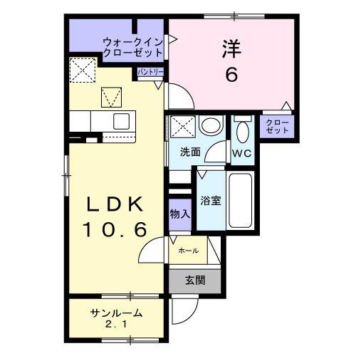 ソラーナ ユーユー(1LDK/1階)の間取り写真