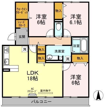 セジュールハルB(3LDK/2階)の間取り写真