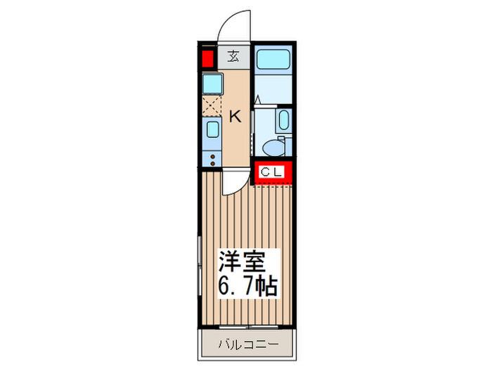 ラウレア川越(1K/1階)の間取り写真