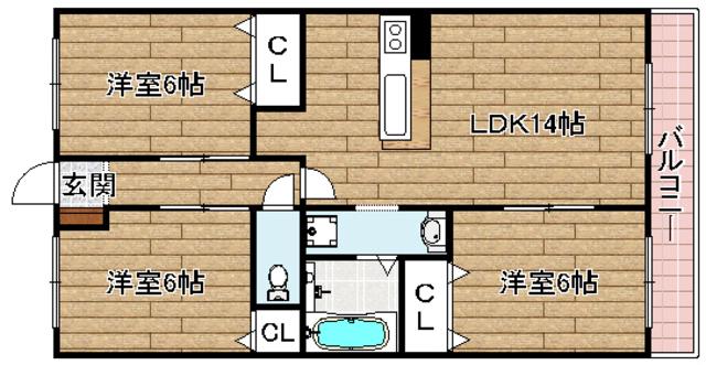 アムールカセイ(3LDK/1階)の間取り写真