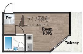 YKヒルズ(ワンルーム/2階)の間取り写真