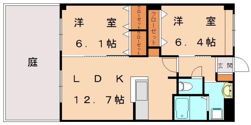 ヴィラージュI(2LDK/1階)の間取り写真