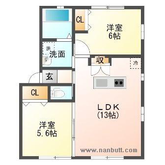 フルール(2LDK/1階)の間取り写真