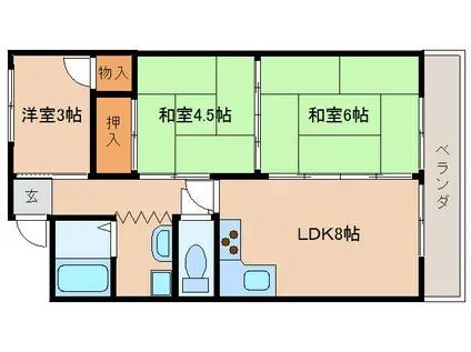 シャトー天理(2LDK/4階)の間取り写真