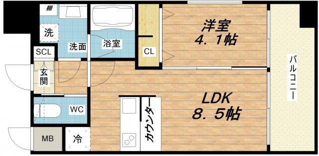 プレジオ城北(1LDK/15階)の間取り写真