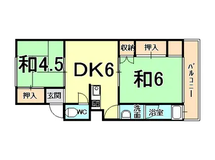 マンション西宮(2DK/2階)の間取り写真