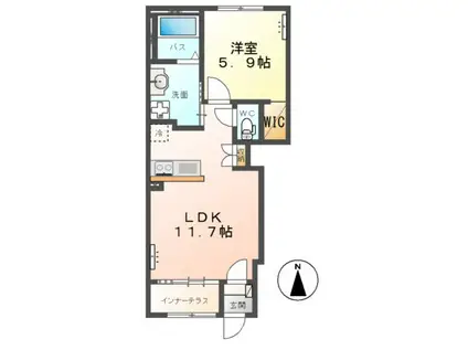 土浦市永国 (1LDK/1階)の間取り写真