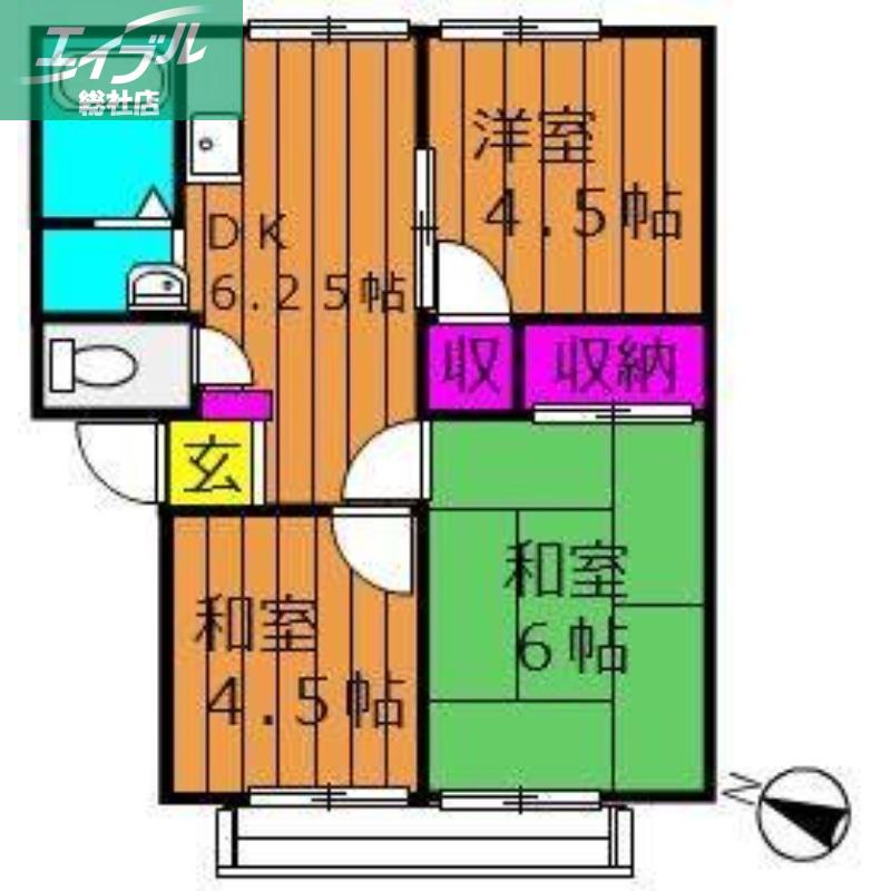 ガーデン三宅ハイツB棟(3DK/2階)の間取り写真