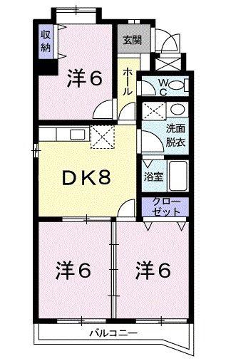 ソシエ221(3DK/4階)の間取り写真