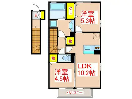 ハピネス吉野(2LDK/2階)の間取り写真