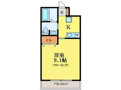 ワースヴィラ(1DK/2階)の間取り写真