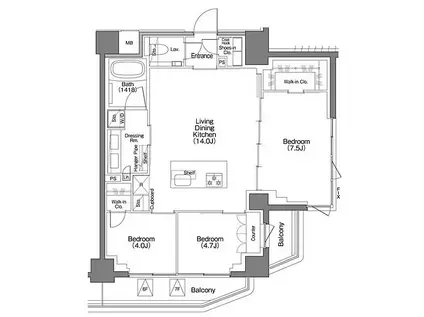 ザ・パークハビオSOHO祐天寺(3LDK/6階)の間取り写真
