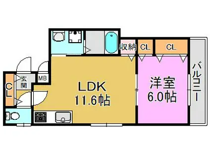 クリエオーレ稲田本町(1LDK/3階)の間取り写真