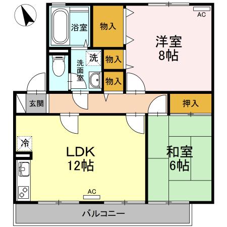 グランツ松島A棟(2LDK/1階)の間取り写真